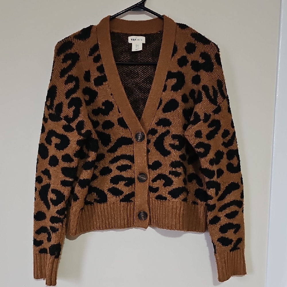 Yes Lola Leopard Print Cardigan Sweater